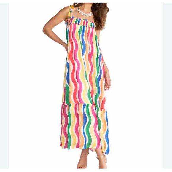 Flying Tomato New Maxi Rainbow Dress Medium Vacation Easter Spring Tie Strap‎ - Picture 1 of 15